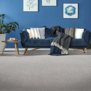 Blue couch on carpet floor | Joseph's Flooring