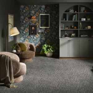 Dark gray Shaw Floors carpet in sitting room | Joseph's Flooring